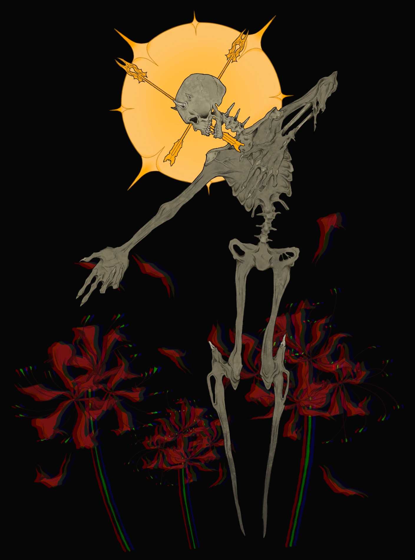 This print was based on tarot cards and the idea of “Death” being a physical entity. This illustration was entirely created on Procreate over the course of a few days.