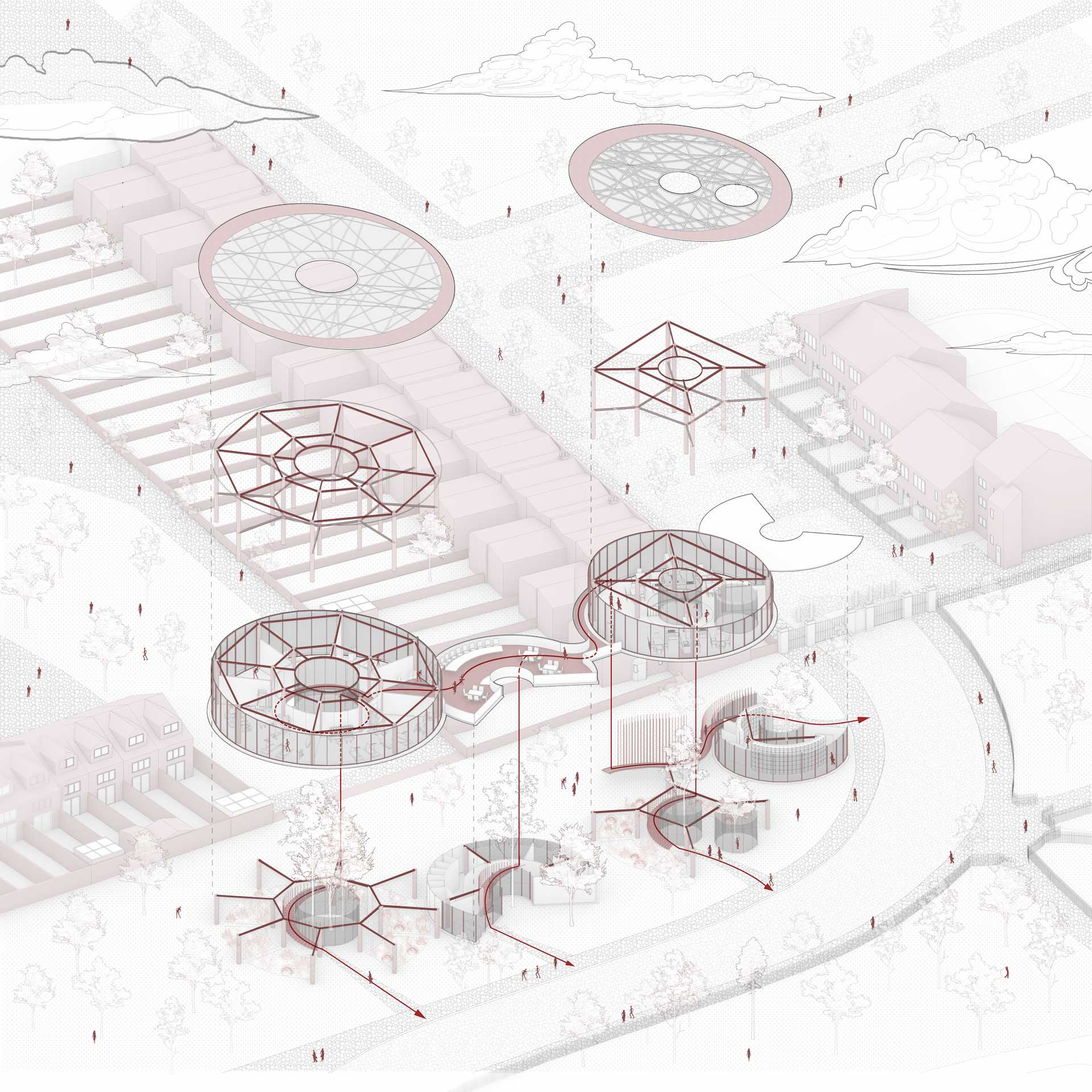 The Southwark Park Health and Leisure Center aims to enhance community engagement and address community issues such as childhood obesity, increased cancer risks, and shorter life expectancy. My proposal aims to transorm an abandoned cafe  into a health and leisure space. The building will serve all ages. It includes a small exhibition space to showcase the importance of healthy food and exercise, demonstrating how to cook and exercise properly. The main spaces will be an open kitchen and a gym, accessible to all ages. 