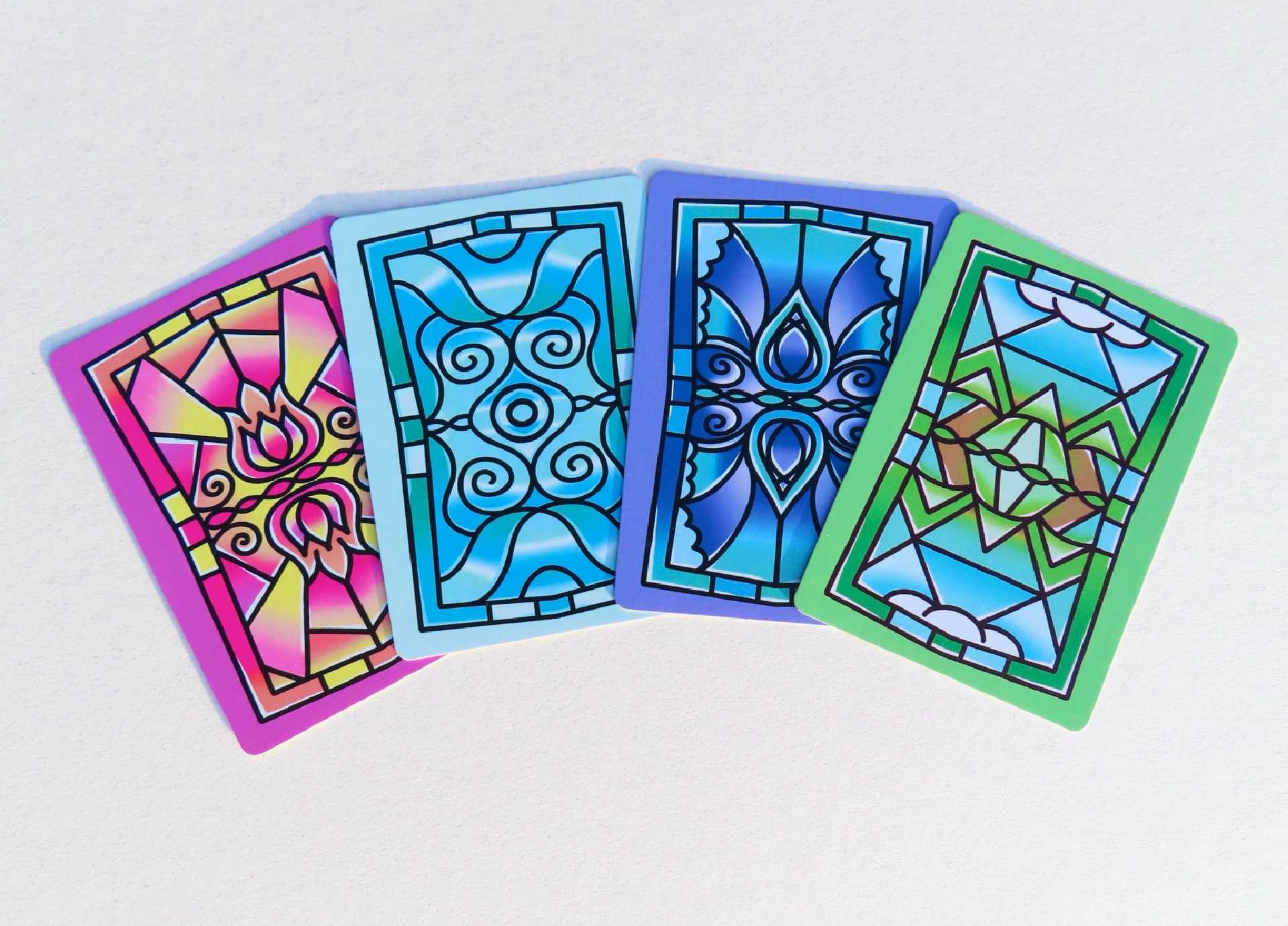 Game cards for the board game Witch Island. Based on the elements fire, air, water and earth