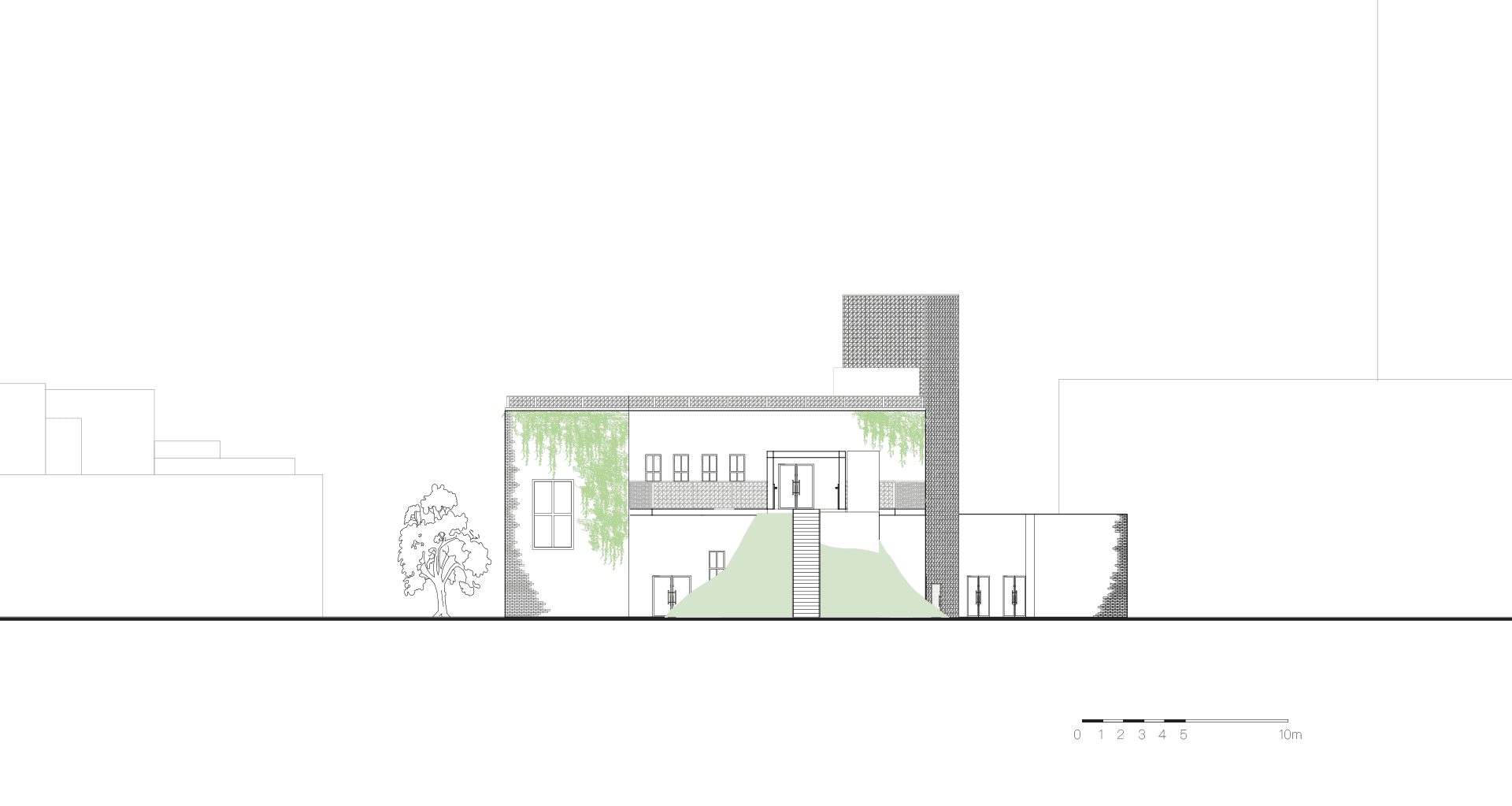 Front elevation of proposal, incorporating greening. 