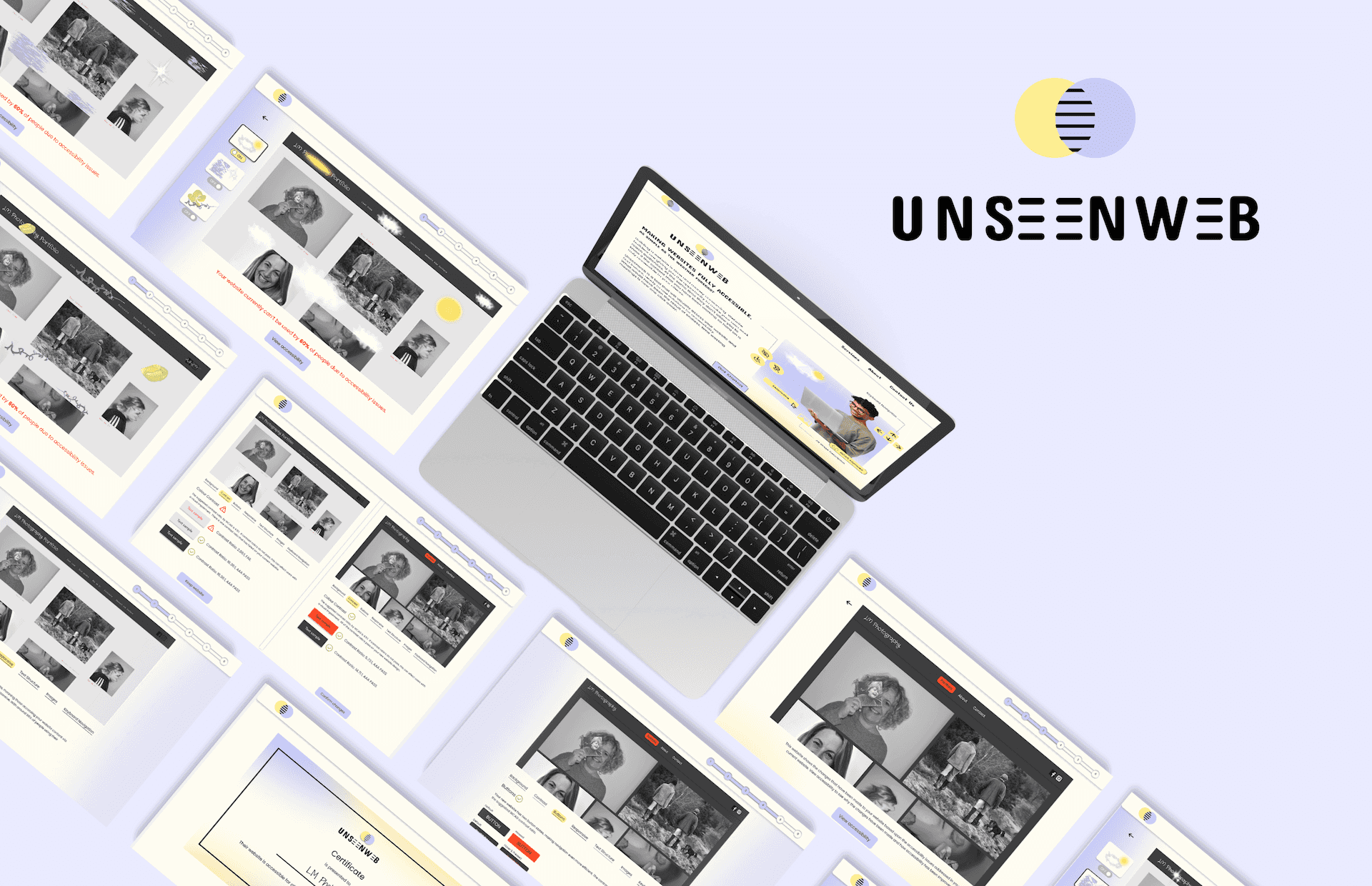 Unseen Web is a platform that focuses on the accessibility of a website, breaking accessibility down into seven key areas. Unlike other website accessors, Unseen Web will visually show areas of success and errors within a website with a written description that is able to be understood by people without a specialist knowledge in website design. Unseen Web will also design users an improved websites based on accessibility, providing a ready to use solution.