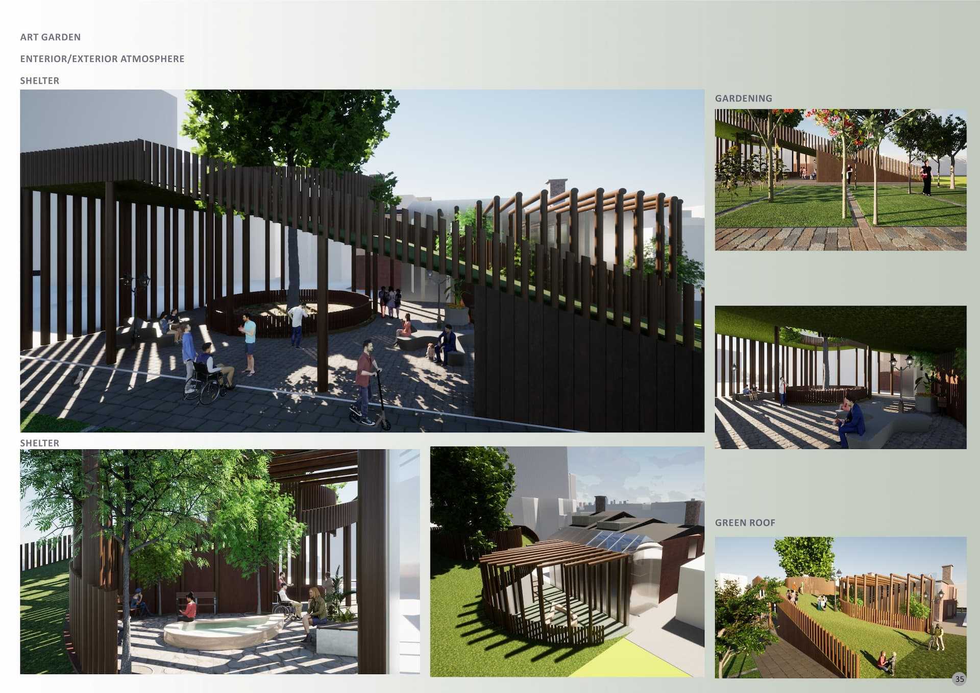 Rendering of different parts of the Art Garden.